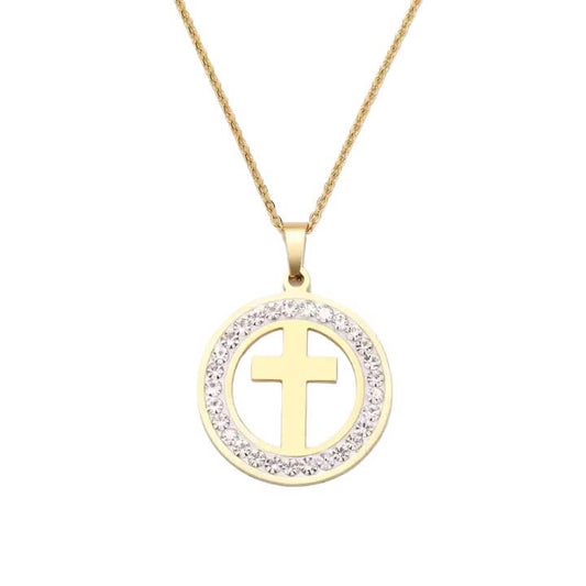 Collier Pendentif Croix Zircon Inoxydable