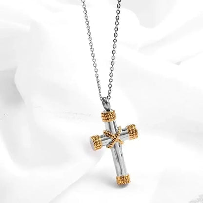 Collier Pendentif Croix Style Cordelette or