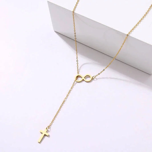 Collier Chrétien Croix et Infini Inoxydable or