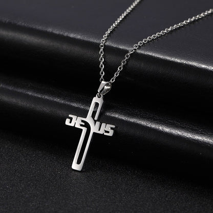 Collier Croix Chrétienne avec Ecriture Jésus argent