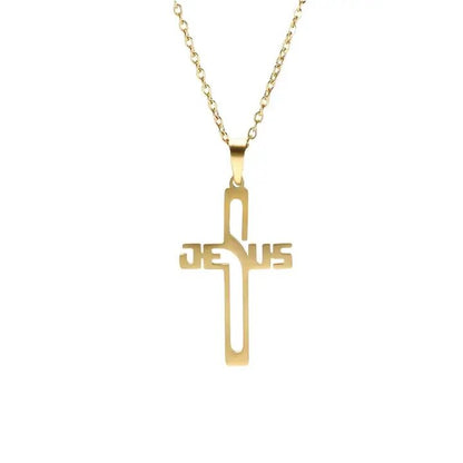 Collier Croix Chrétienne avec Ecriture Jésus