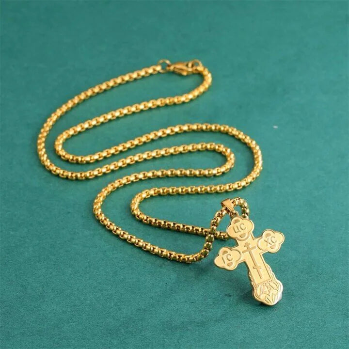 Collier Pendentif Croix Orthodoxe Epaisse or