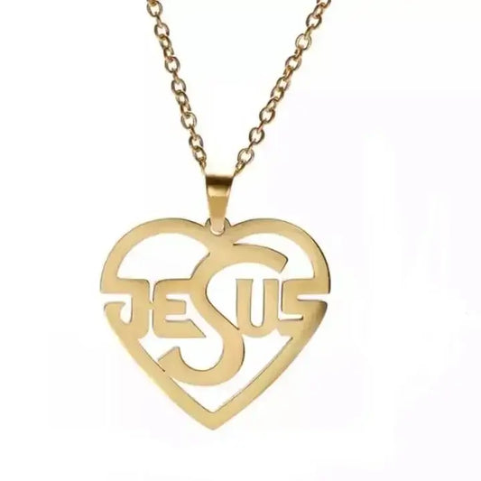 Collier Pendentif Écriture Jésus dans un Coeur