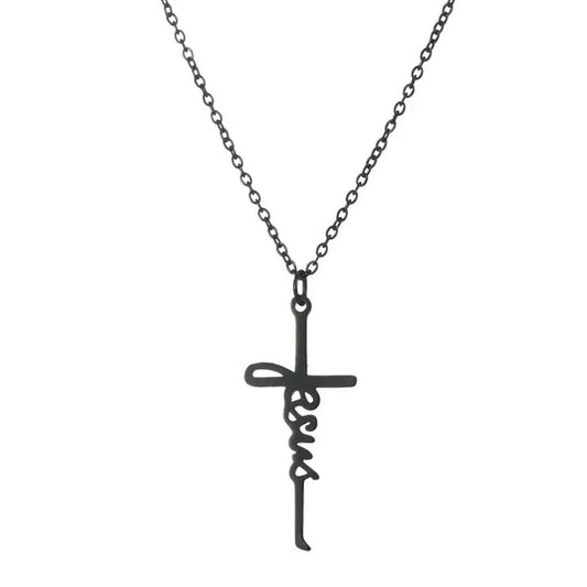 Collier avec Pendentif Croix Ecriture Jésus