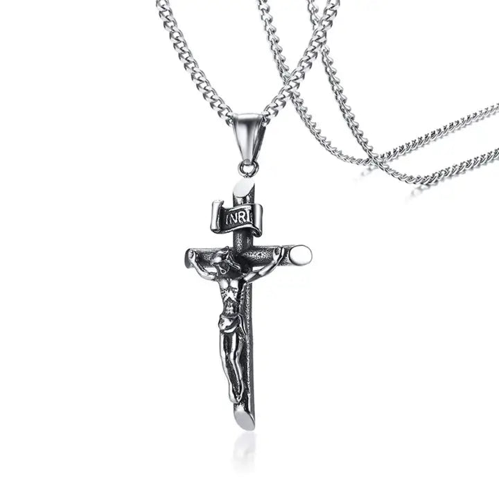 Collier pendentif croix chrétienne parchemin