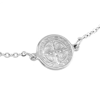 Collier Chrétien Médaille Saint Benoit Inoxydable croix