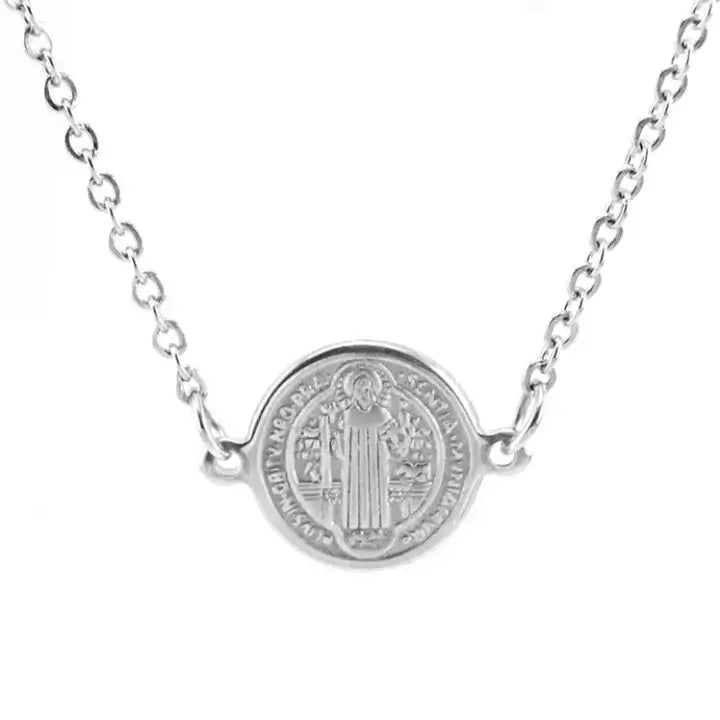 Collier Chrétien Médaille Saint Benoit Inoxydable argent