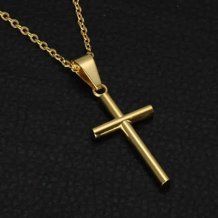 Collier pendentif croix chrétienne simple or