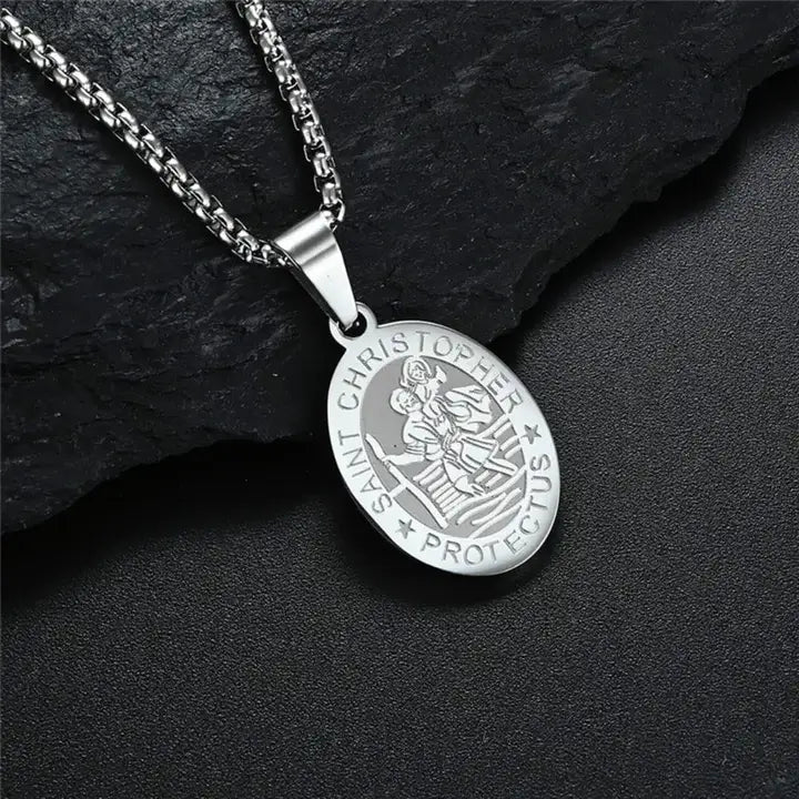 Collier Chrétien Médaille Saint Christophe Inoxydable argent