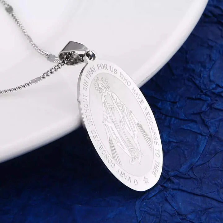Collier Chrétien Médaille Miraculeuse Vierge Marie argent face