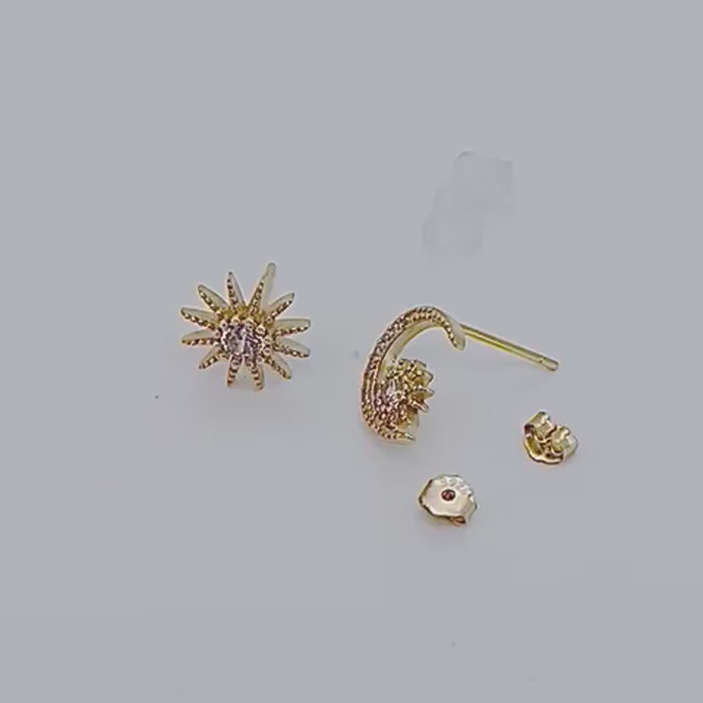 Boucles d'oreilles soleil et lune en argent et or video