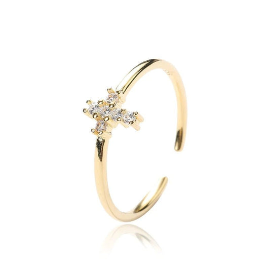 Bague avec croix latérale en zircon - Bijoux Chrétiens JRBijouxDesign