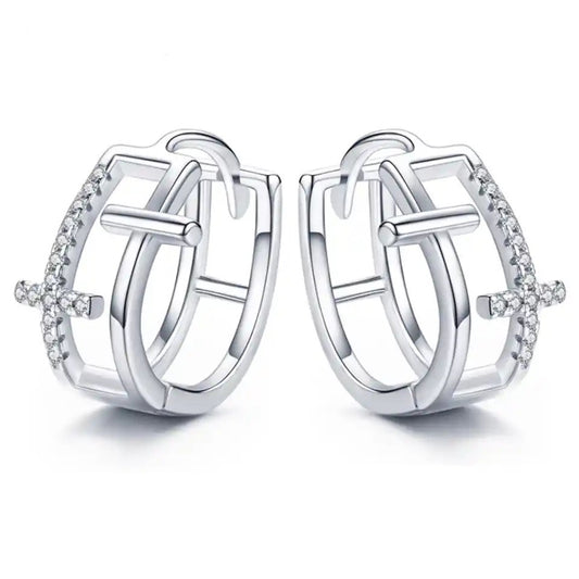 Boucles d'oreilles croix avec double anneaux
