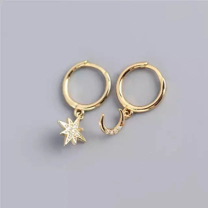 Boucles d'oreilles asymétriques étoile et lune or