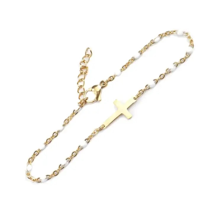 Bracelet croix Gigi Clozeau avec perles colorées perles blanches