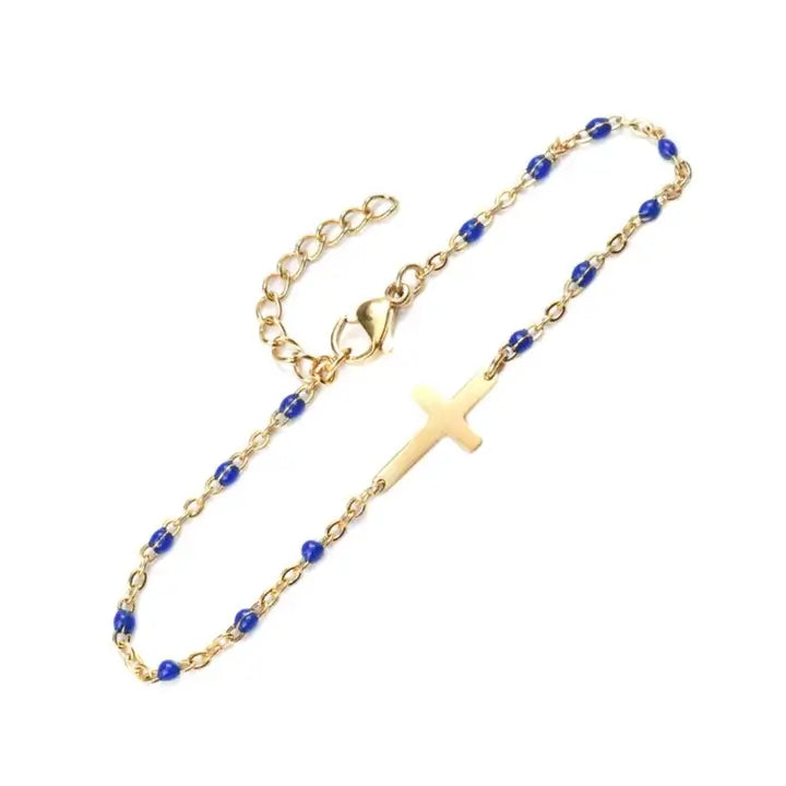 Bracelet croix Gigi Clozeau avec perles colorées perles bleues