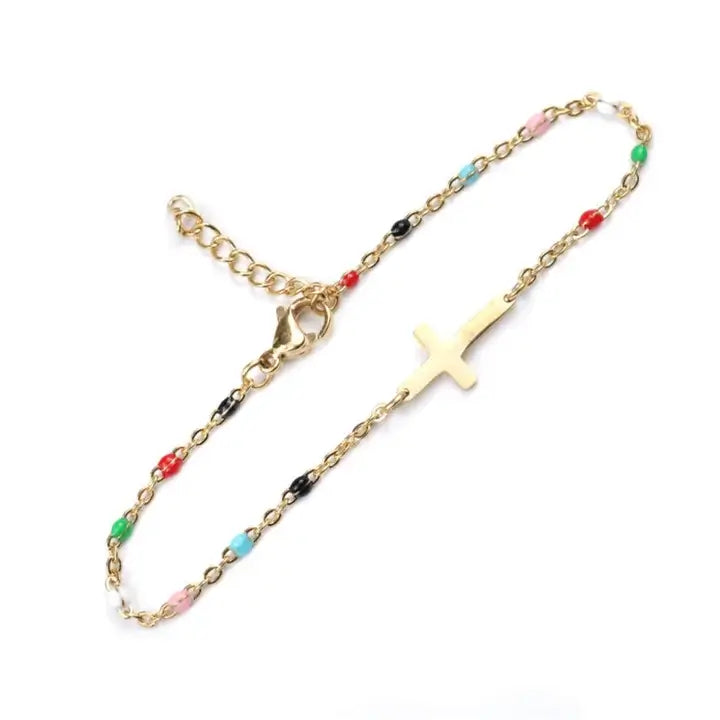 Bracelet croix Gigi Clozeau avec perles colorées perles multicolores