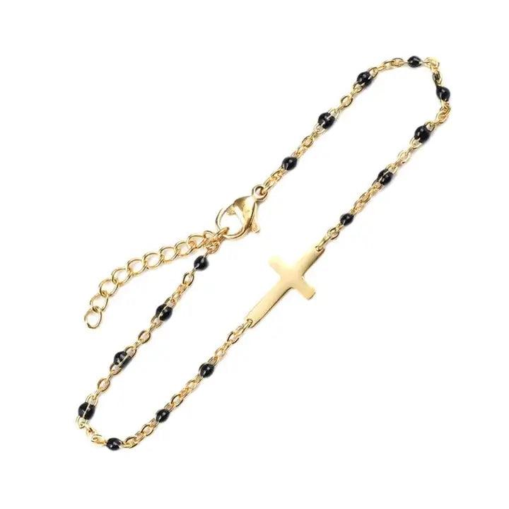 Bracelet croix Gigi Clozeau avec perles colorées perles noires