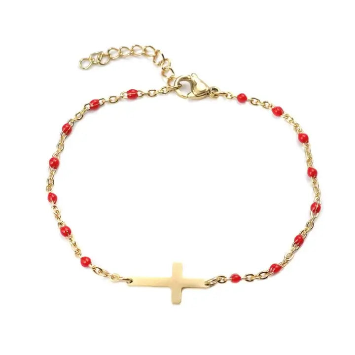 Bracelet croix Gigi Clozeau avec perles colorées perles rouges