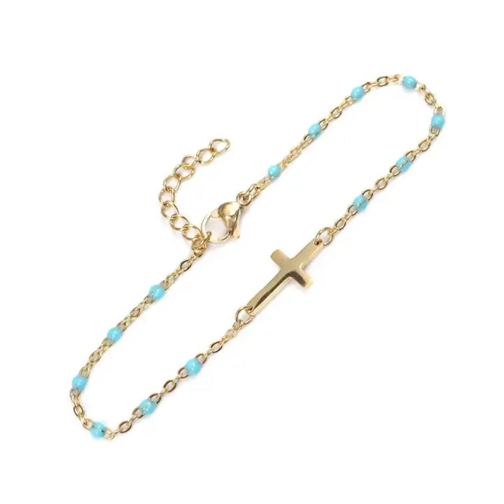 Bracelet croix Gigi Clozeau avec perles colorées perles turquoises